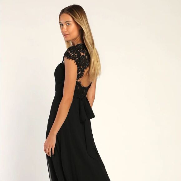 Lulus Momentous Moments Black Lace Backless Maxi Dress Size XS NEW NWT - Picture 5 of 11